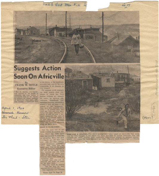 "Suggests Action Soon on Africville", Mail Star excerpt