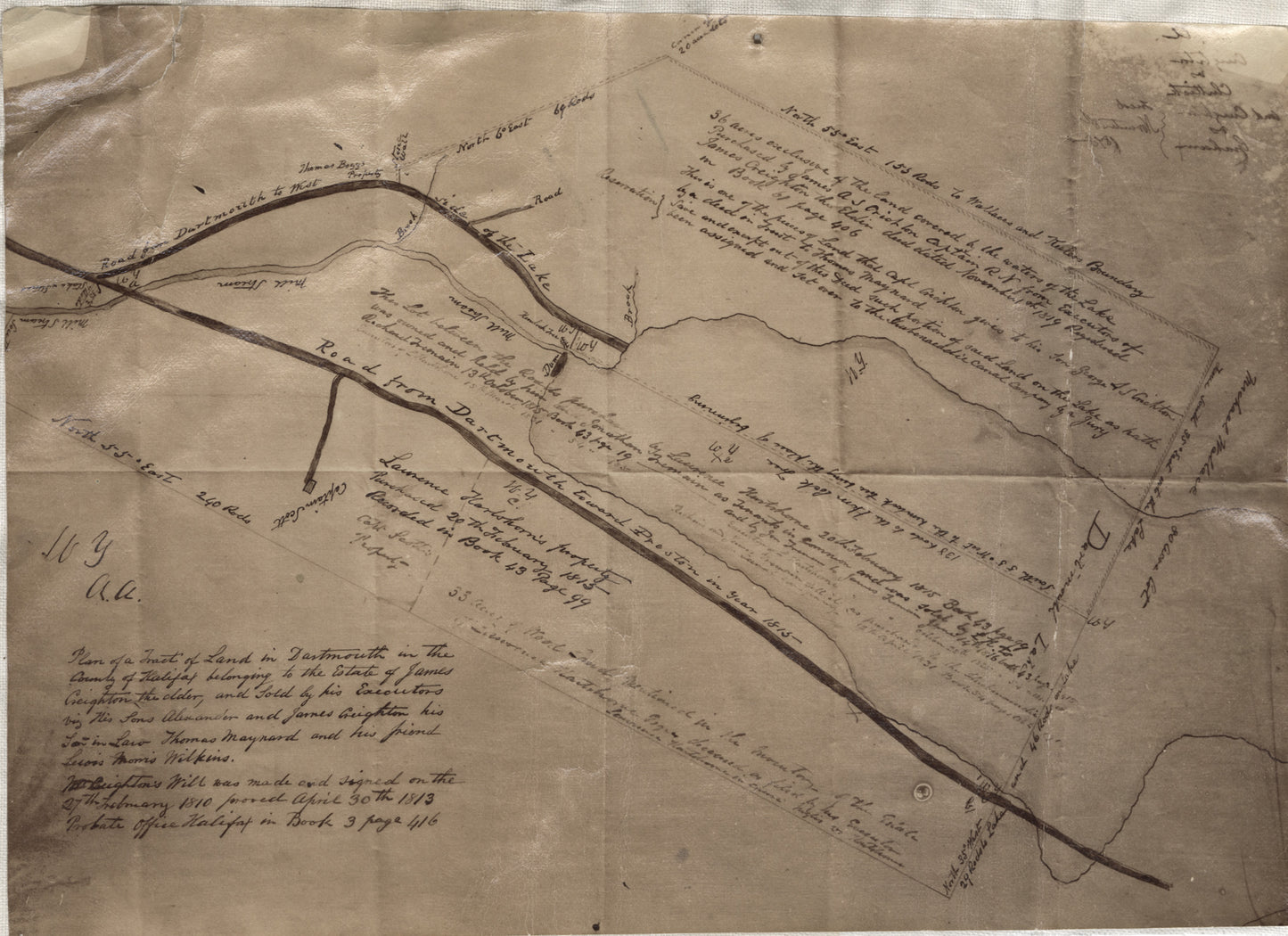 Tract of land in Dartmouth, Halifax County belonging to the estate of James Creighton, the elder and sold by his executors