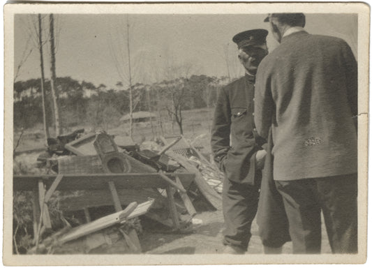 All that is left of the church - Japanese policeman and foreigner