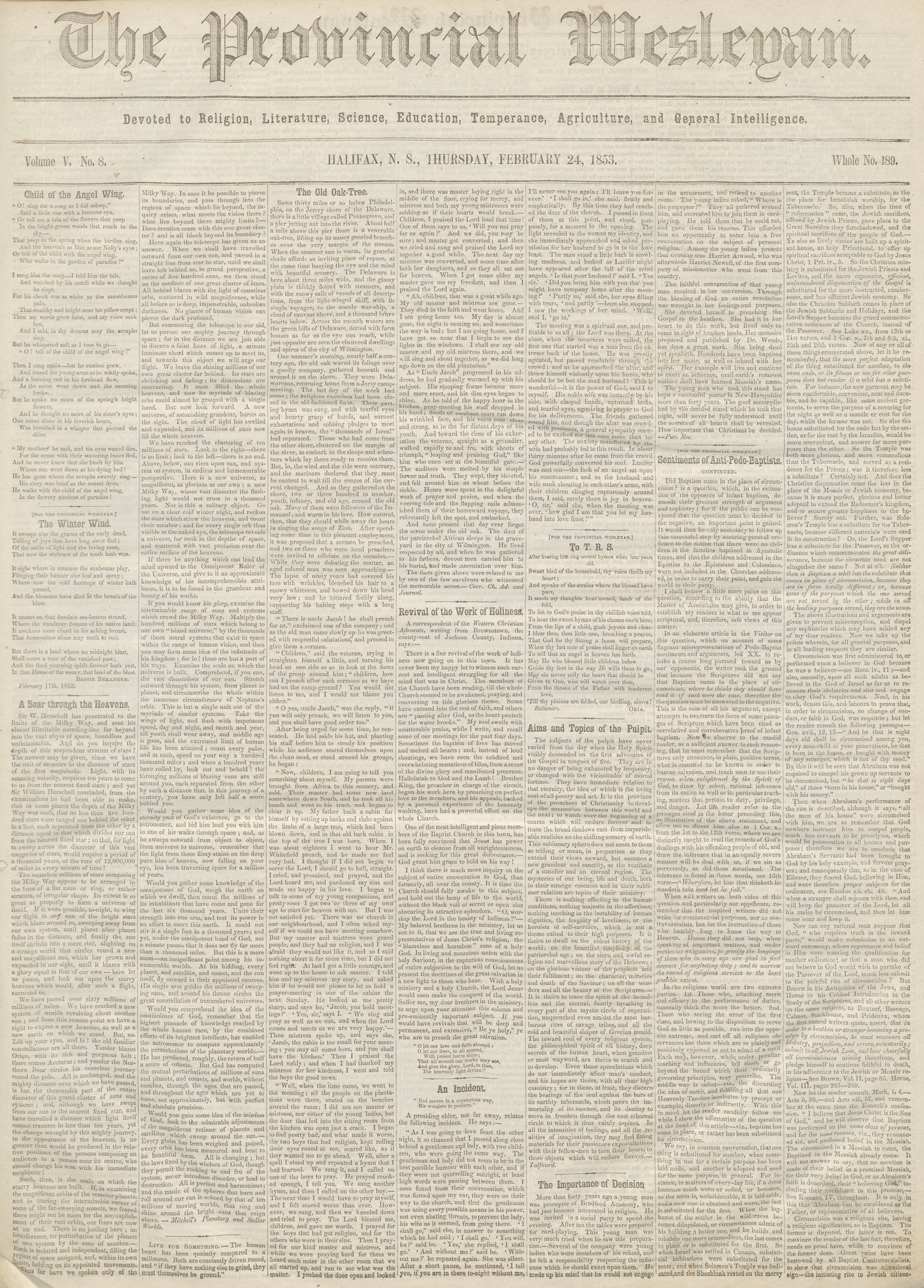 Halifax Provincial Wesleyan 1853 Weekly