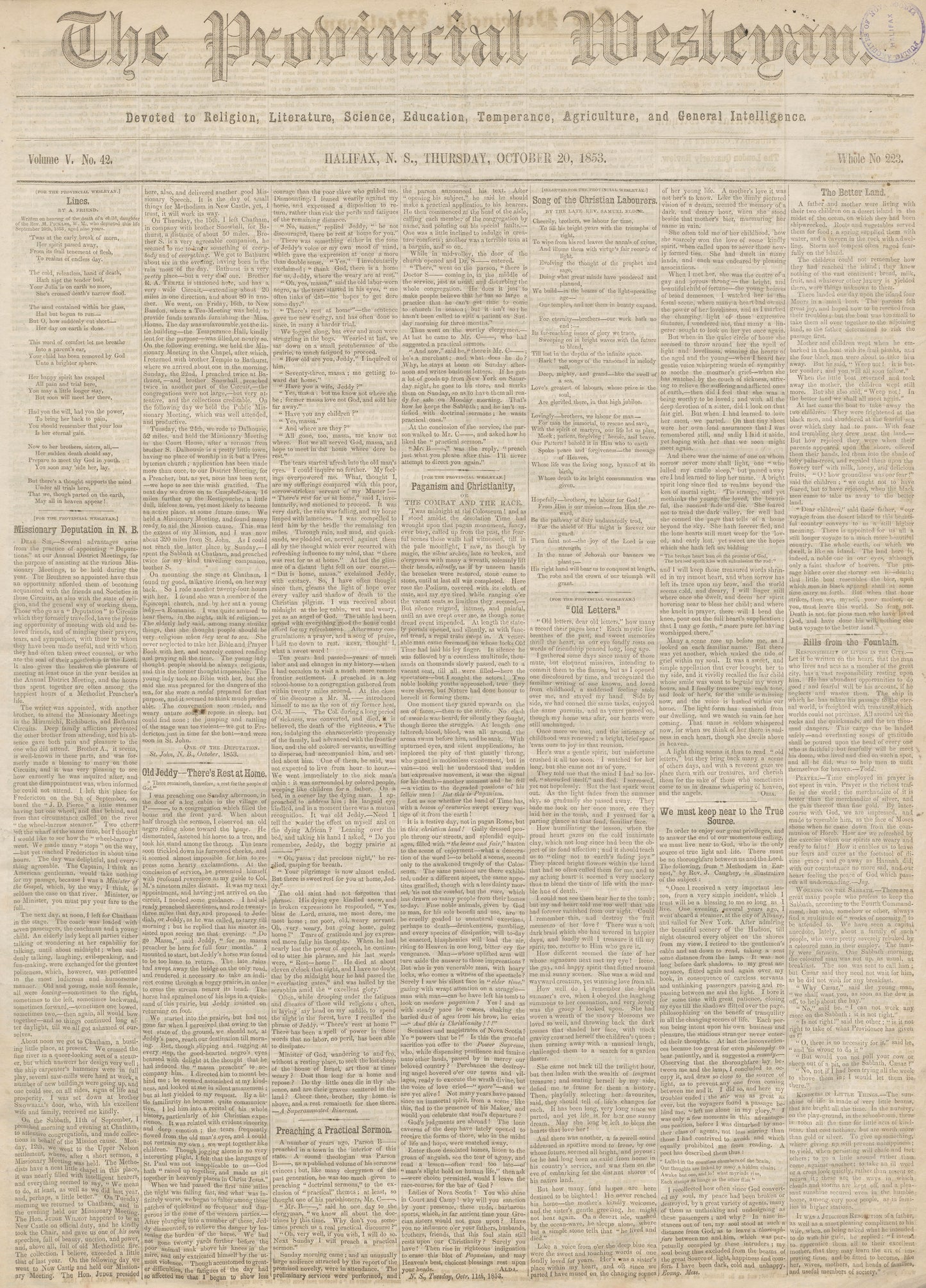 Wesleyan 20 October 1853 Page 1