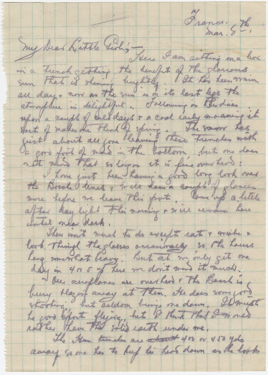 "My Dear Little Girl" Letter to Miss H.K. Jones from Reg, March 8, 1916, Page 1