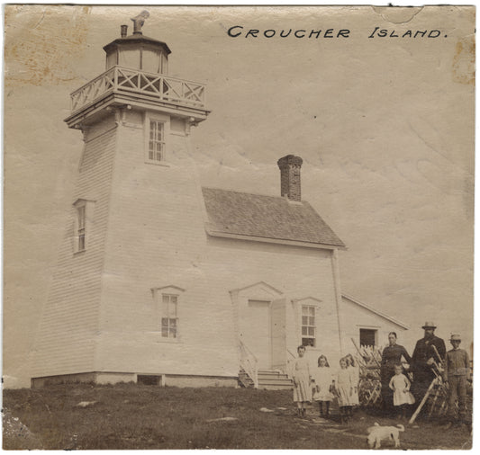 Croucher Island Lighthouse with keeper + family in foreground