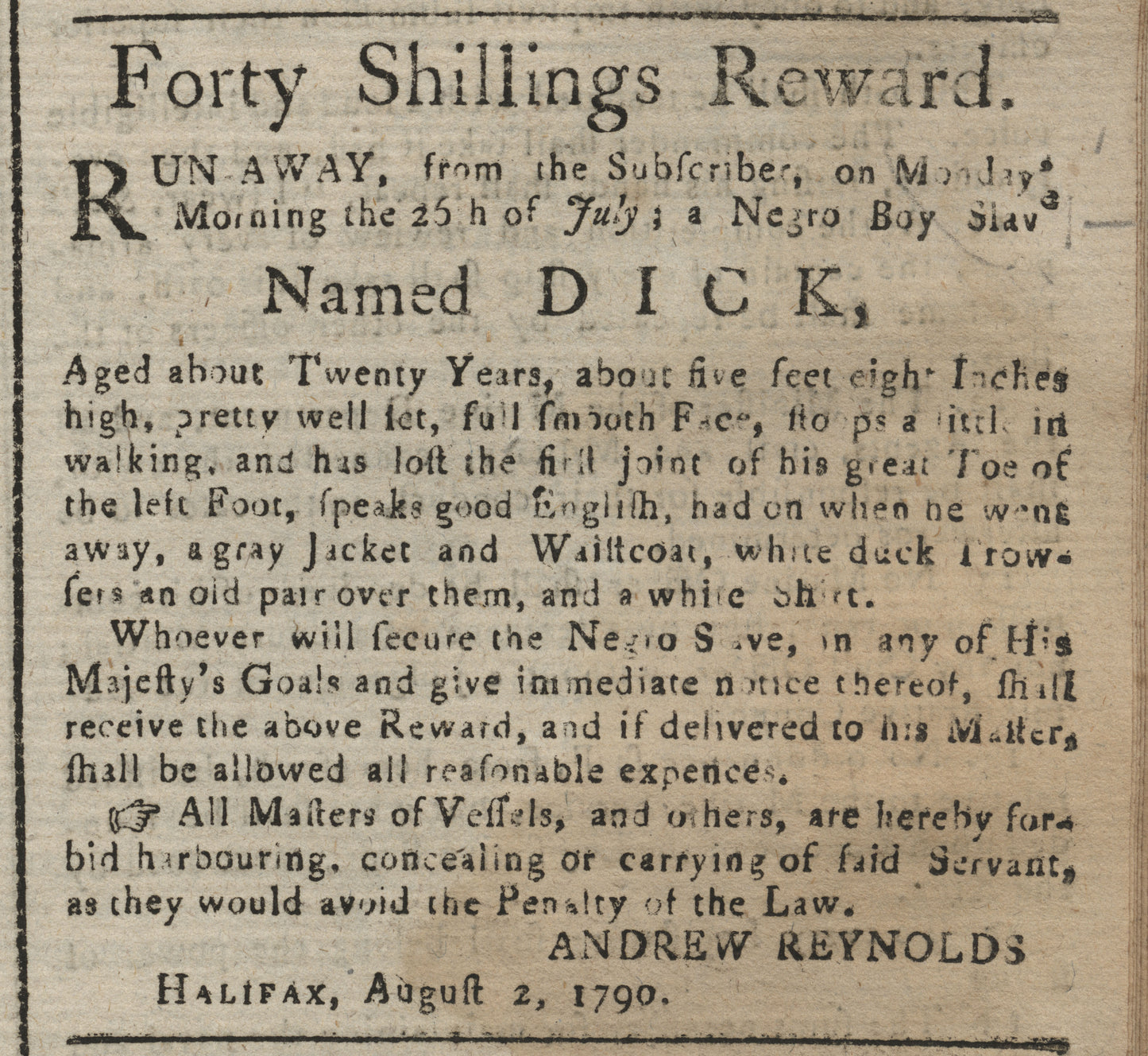 Runaway Slave Advertisement