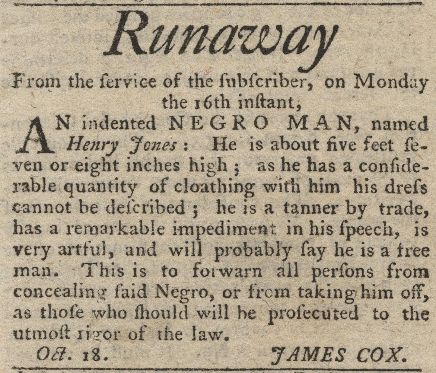 Advertisement for runaway