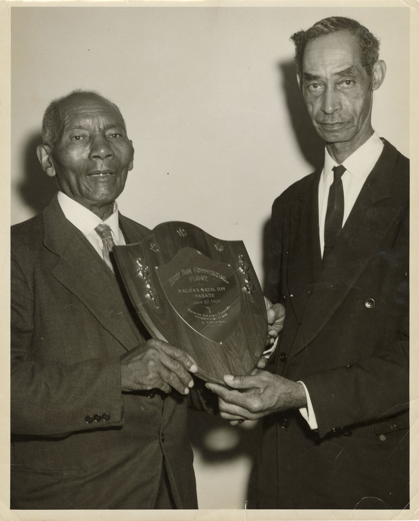 Halifax Natal Day Parade Best non-Commercial float award for B.A. Husbands and Arthur Callendar