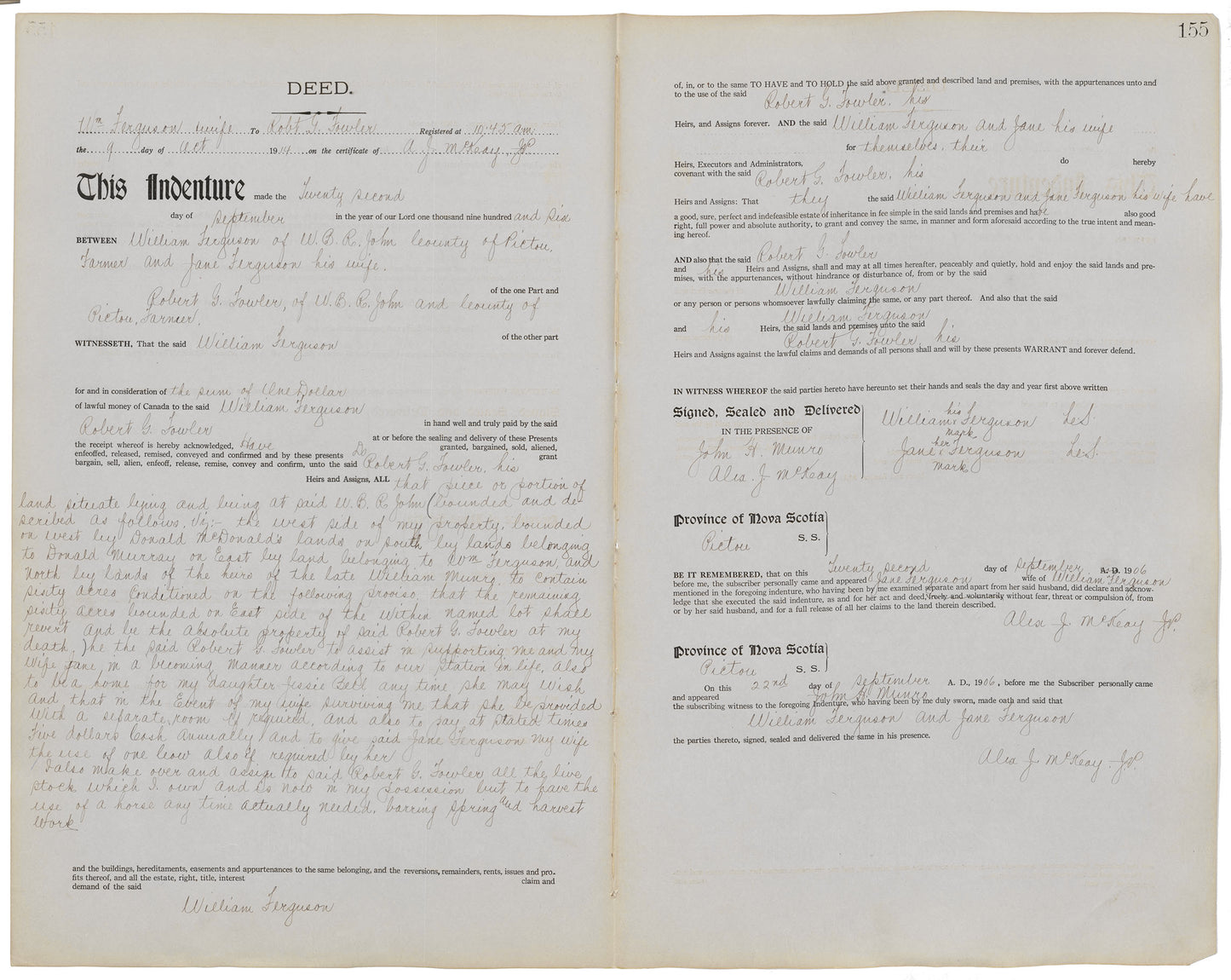 Pictou County Deed Wm Ferguson to Robert Fowler