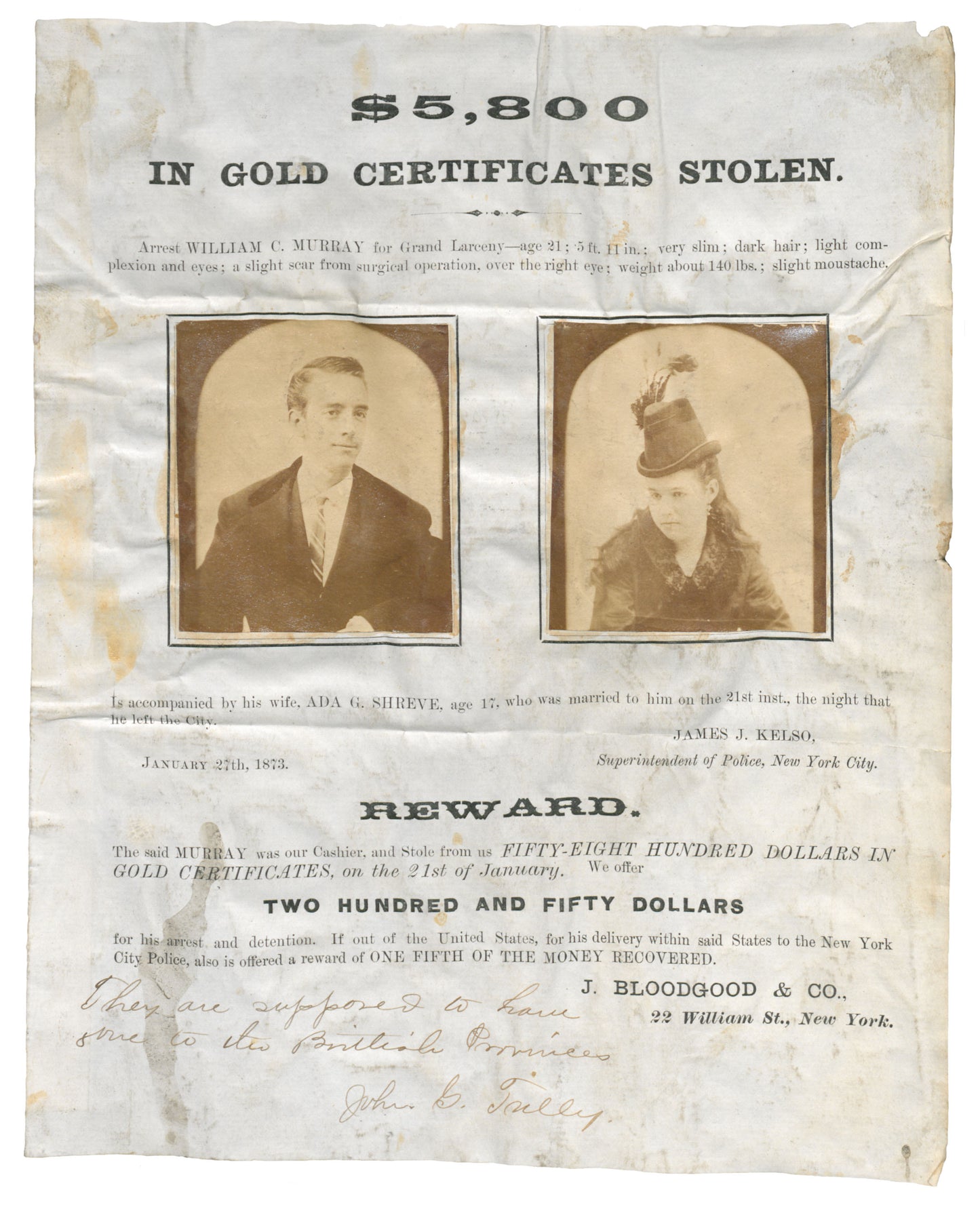 $5000 in Gold Certificates Stolen