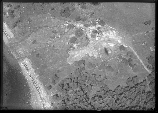 Aerial Photograph of Digs and Buildings, Oak Island, Nova Scotia