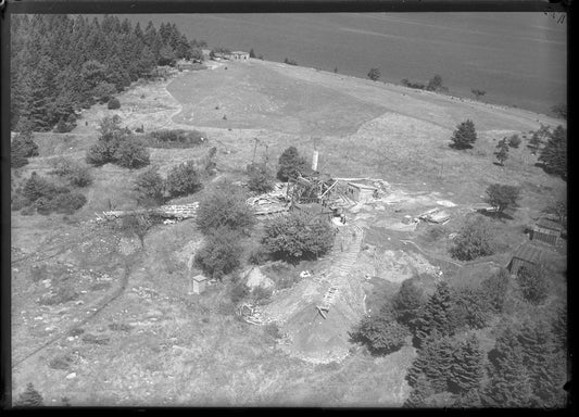 Aerial Photograph of Digs and Buildings, Oak Island, Nova Scotia