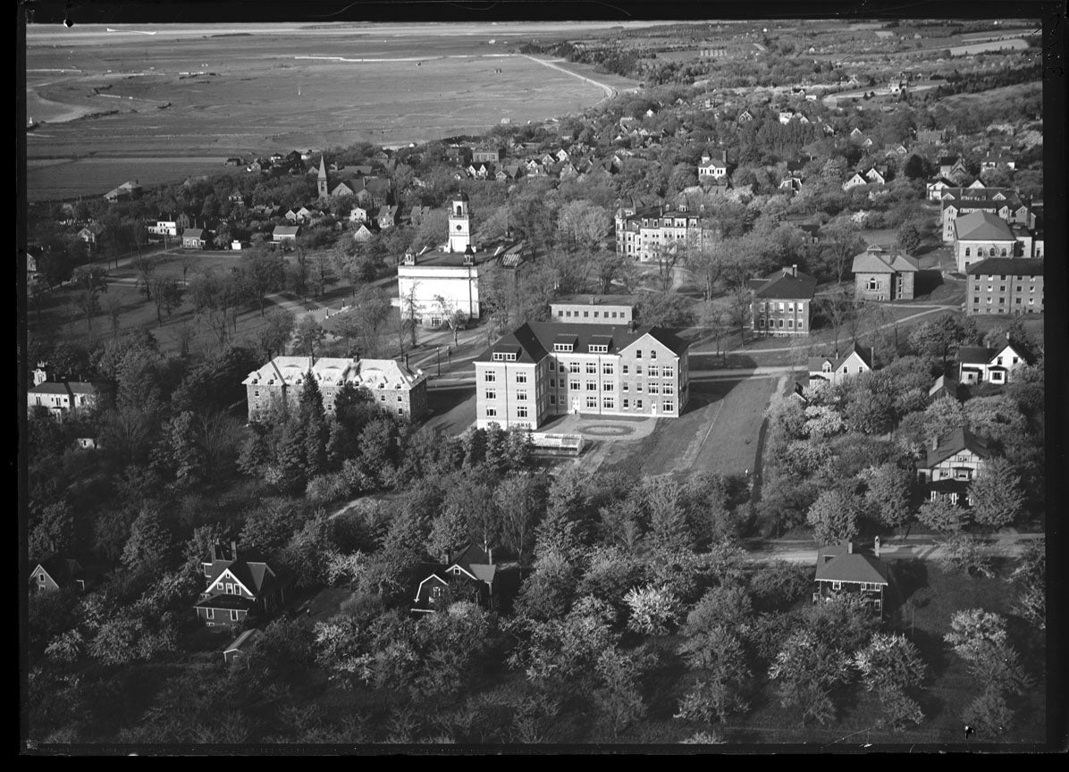 Aerial Photograph of Acadia College, Town and Dykes, Wolfville, Nova Scotia